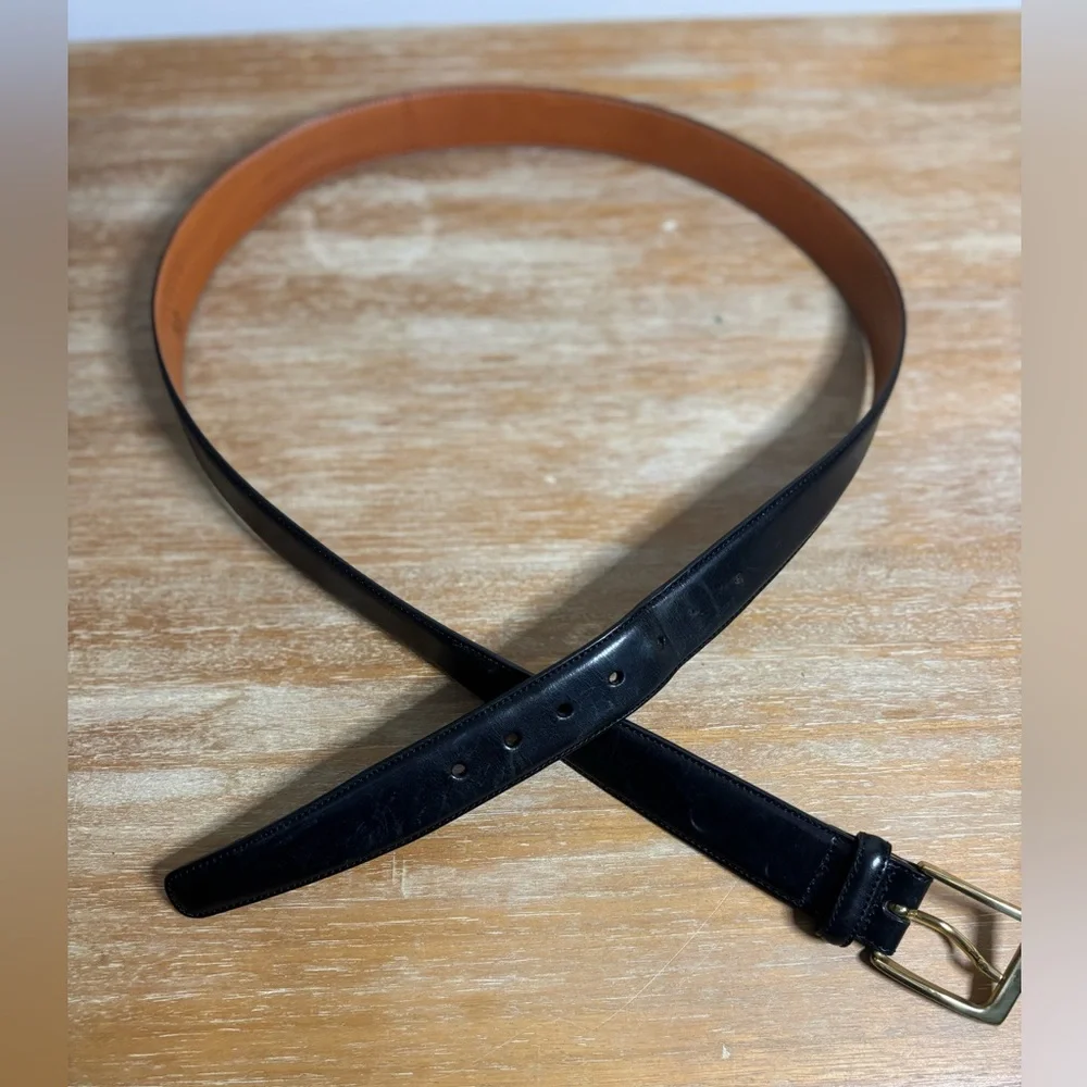 Trafalgar men’s cortina black leather belt with gold buckle size 38